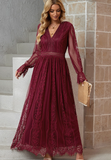 2023V neck and waist lace openwork dress