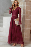 2023V neck and waist lace openwork dress
