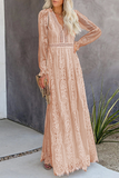 2023V neck and waist lace openwork dress