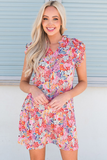 V-neck ruffled multi-color floral sleeveless dress