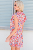 V-neck ruffled multi-color floral sleeveless dress