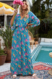 elastic belt waist long sleeve loose print dress