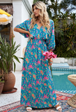 elastic belt waist long sleeve loose print dress