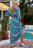 elastic belt waist long sleeve loose print dress