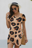 casual V-neck leopard print T-shirt dress