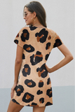 casual V-neck leopard print T-shirt dress