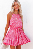 Leopard sleeveless lace-up pleated skirt with suspenders