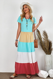 round neck pullover color block splicing summer casual dress