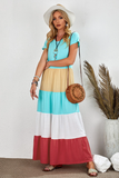 round neck pullover color block splicing summer casual dress
