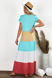 round neck pullover color block splicing summer casual dress