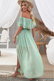 tulle slit ruffled sexy one-neck dress