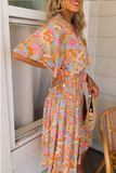 loose mid-sleeve floral waist slimming dress
