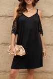 casual sling off-the-shoulder solid color dress