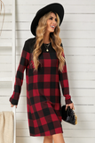 leisure long sleeve pullover plaid print dress