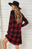 leisure long sleeve pullover plaid print dress