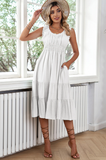 Joker solid color ruffled sleeveless round neck dress
