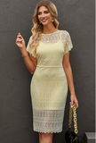 slim lace short-sleeved dress with small high neck