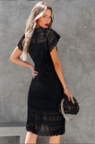 slim lace short-sleeved dress with small high neck
