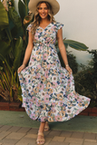 retro ruffled thin Bohemian short-sleeved dress