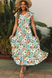 retro ruffled thin Bohemian short-sleeved dress