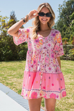 slim and slim floral printed short-sleeved dress
