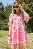 slim and slim floral printed short-sleeved dress