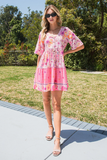 slim and slim floral printed short-sleeved dress