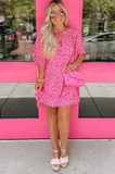 v-neck lace-up leopard print half-sleeve dress
