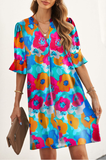 floral print pullover V-neck dress