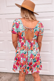 Joker slim backless lace-up short-sleeved floral dress
