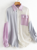 contrast stitching off-shoulder long-sleeved shirt