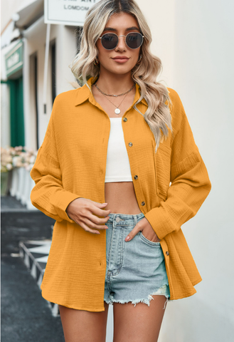 Leisure V-neck Long Sleeve Button Shirt