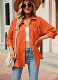 Leisure V-neck Long Sleeve Button Shirt