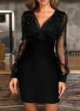 FASHION GAUZE LONG-SLEEVED TIGHT DRESS