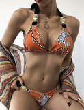 new printed strap sexy metal accessories bikini