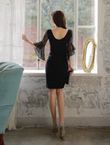 2023 lace flared sleeve V-neck hip one-step skirt