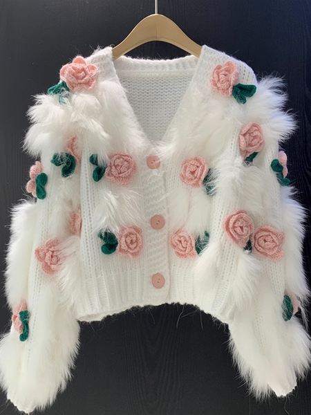 2023 Knitted Cardigan Flower Short Sweater Women's Coat Trendy – Ncocon