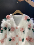 Knitted Cardigan Flower Short Sweater Women's Coat Trendy