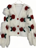 Knitted Cardigan Flower Short Sweater Women's Coat Trendy