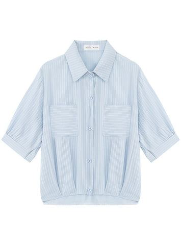Gorgeous Knotted Striped Pockets Dip Hem Shirt