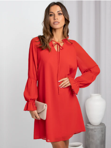 loose flared sleeve solid color openwork dress