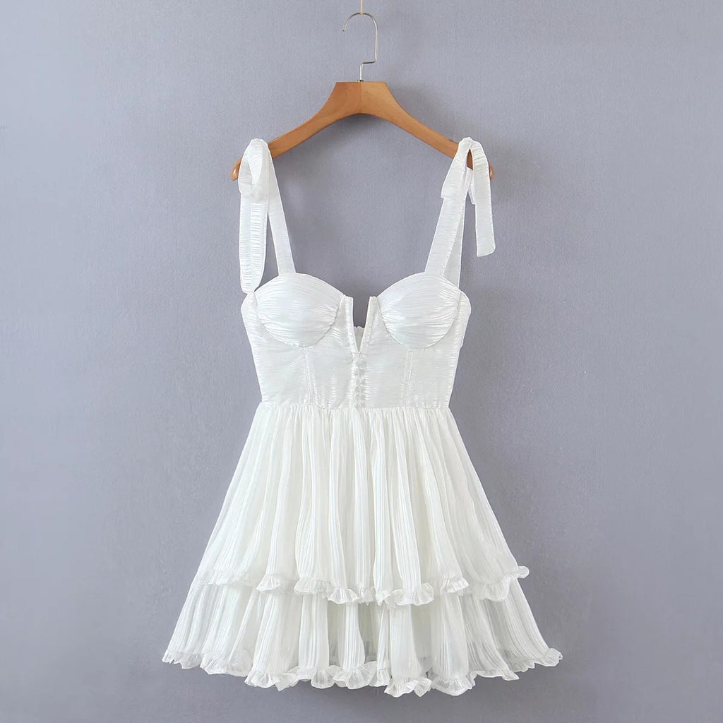 Spaghetti Strap Plain Accordion Pleated Cutout Maxi A-Line Dress