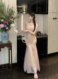 Gentle temperament floral mesh slim sling dress