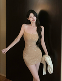 High-grade ladies rhinestone slim dress dress