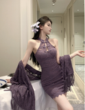 Sleeveless lace dress with hollow neck