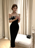 Celebrity temperament diamond backless slim split dress