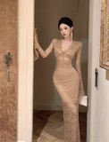 Temperament celebrity wind openwork lace hip dress