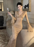 Temperament celebrity wind openwork lace hip dress