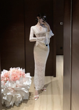 Temperament celebrity wind openwork lace hip dress