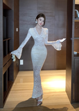 Temperament celebrity wind openwork lace hip dress